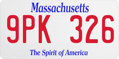 MA license plate 9PK326