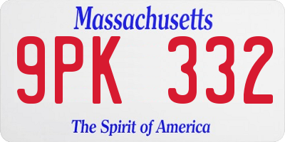 MA license plate 9PK332