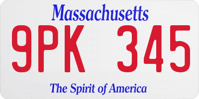 MA license plate 9PK345