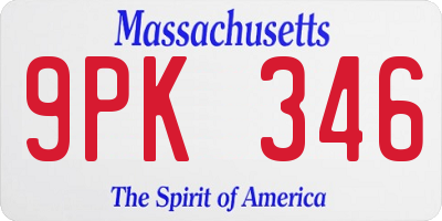 MA license plate 9PK346