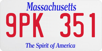 MA license plate 9PK351