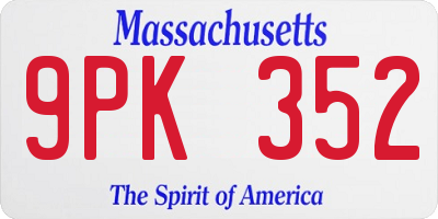 MA license plate 9PK352