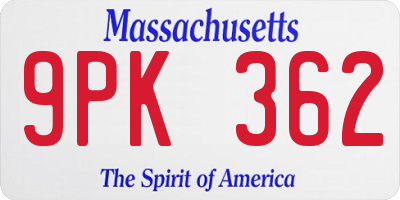 MA license plate 9PK362