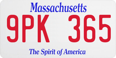 MA license plate 9PK365