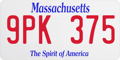 MA license plate 9PK375