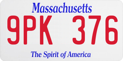MA license plate 9PK376