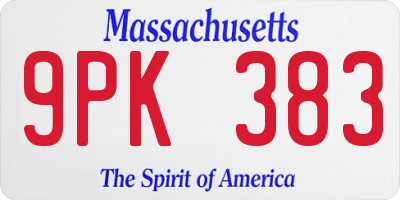 MA license plate 9PK383