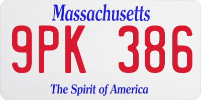 MA license plate 9PK386