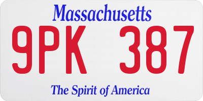 MA license plate 9PK387