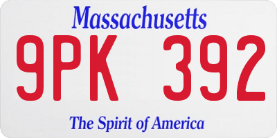 MA license plate 9PK392