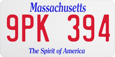 MA license plate 9PK394
