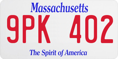 MA license plate 9PK402