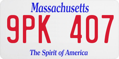 MA license plate 9PK407