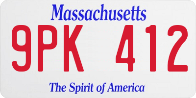 MA license plate 9PK412