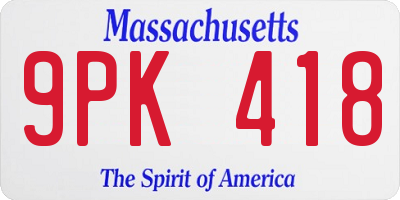 MA license plate 9PK418