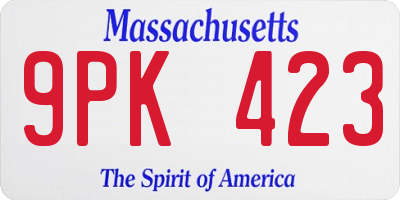 MA license plate 9PK423