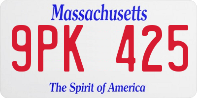MA license plate 9PK425