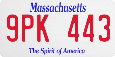 MA license plate 9PK443
