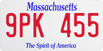 MA license plate 9PK455