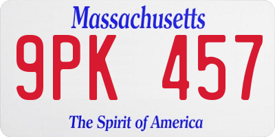 MA license plate 9PK457