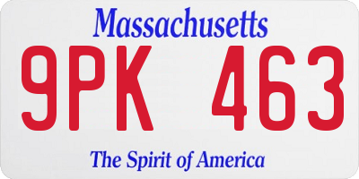 MA license plate 9PK463