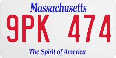 MA license plate 9PK474