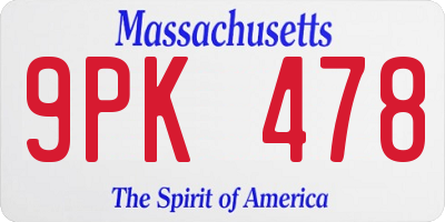 MA license plate 9PK478