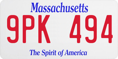 MA license plate 9PK494
