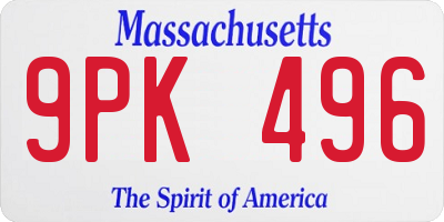 MA license plate 9PK496