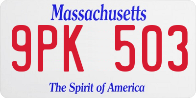 MA license plate 9PK503