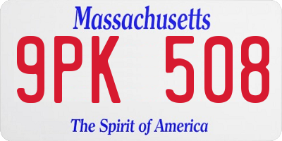 MA license plate 9PK508
