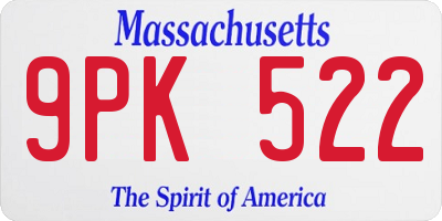 MA license plate 9PK522