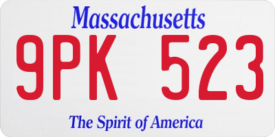 MA license plate 9PK523