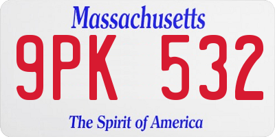 MA license plate 9PK532