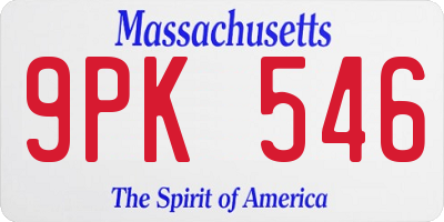 MA license plate 9PK546