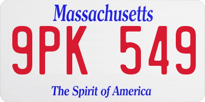 MA license plate 9PK549