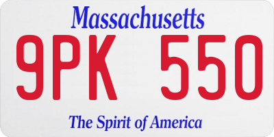 MA license plate 9PK550