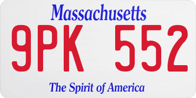 MA license plate 9PK552
