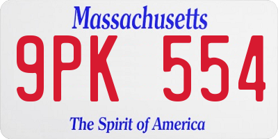 MA license plate 9PK554