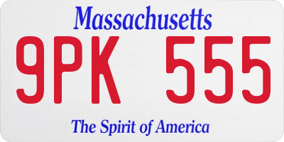 MA license plate 9PK555
