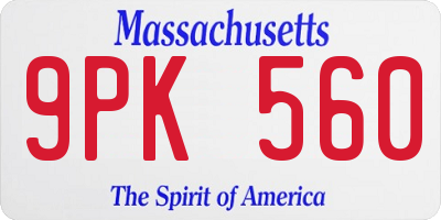 MA license plate 9PK560