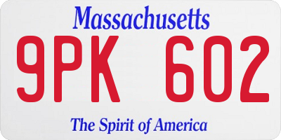MA license plate 9PK602