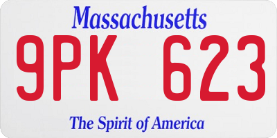 MA license plate 9PK623