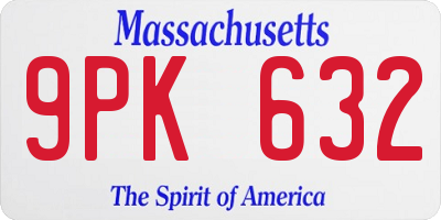 MA license plate 9PK632