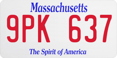 MA license plate 9PK637