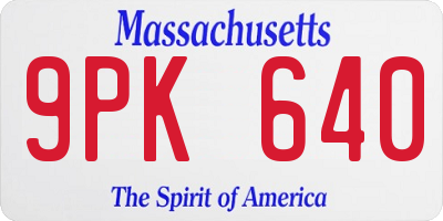 MA license plate 9PK640