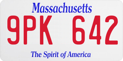MA license plate 9PK642