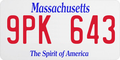 MA license plate 9PK643