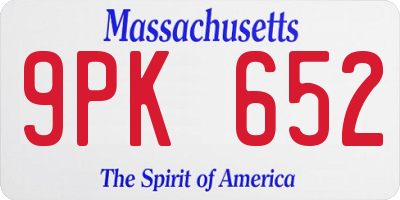 MA license plate 9PK652