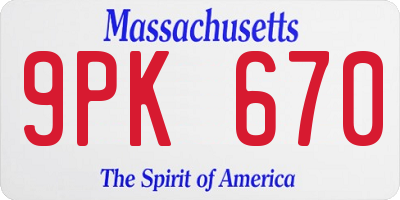MA license plate 9PK670